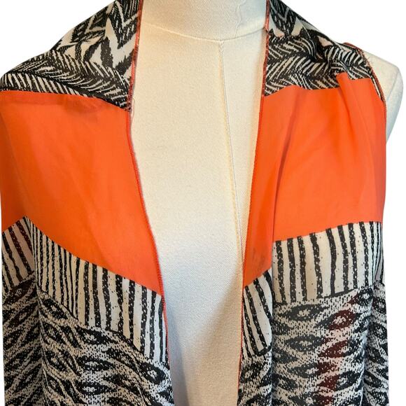 Shawl Vest Top Poncho Kimono Open Orange Black Geo Aztec Boho Gypsy Hippie - Picture 2 of 11
